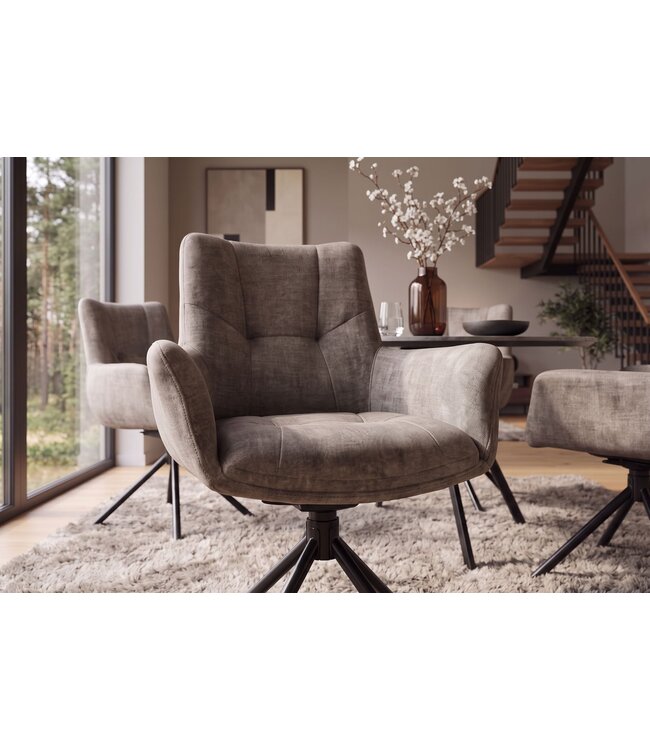 Invicta Interior Draaibare fauteuil SIGNATURE 360° met armleuningen veerkernstoffen fluweel taupe - 48794