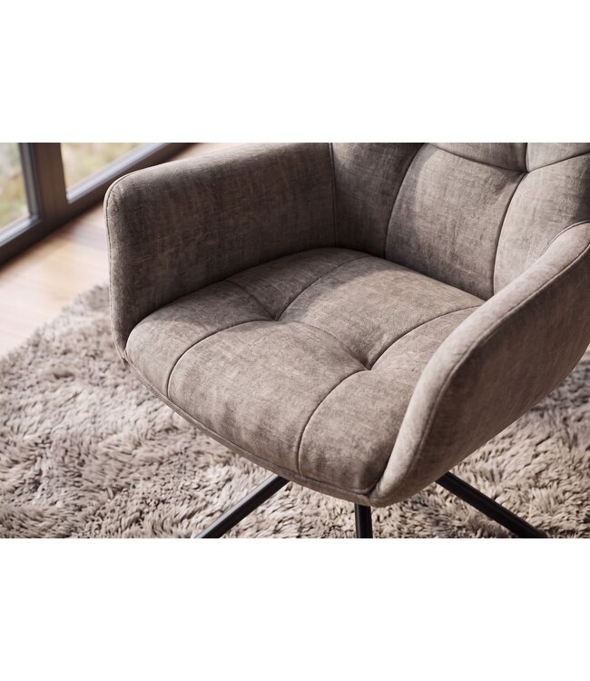 Invicta Interior Draaibare fauteuil SIGNATURE 360° met armleuningen veerkernstoffen fluweel taupe - 48794
