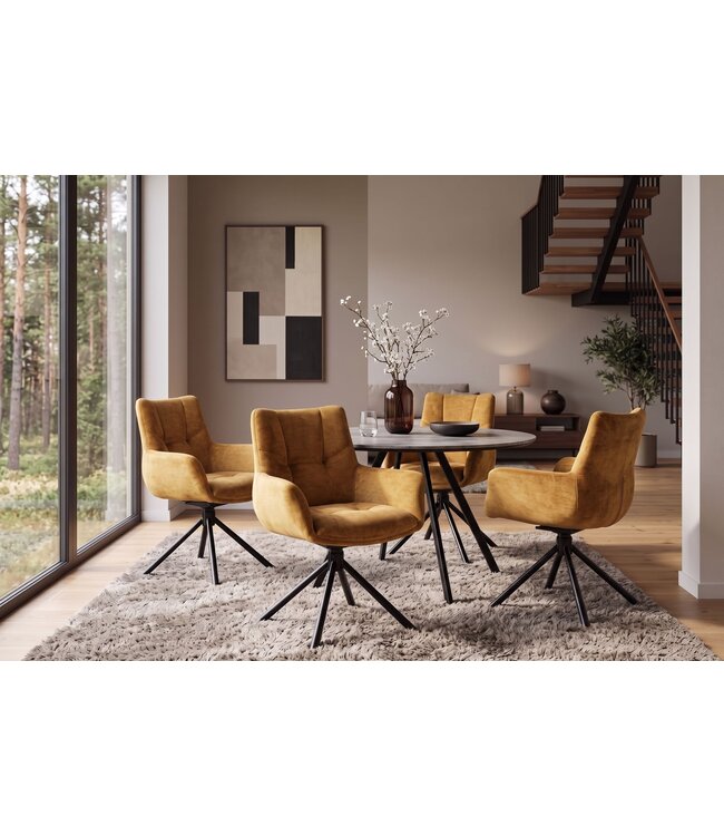 Invicta Interior Draaistoel SIGNATURE 360° draaibaar met armleuningen veercore fluweel mosterdgeel - 48795