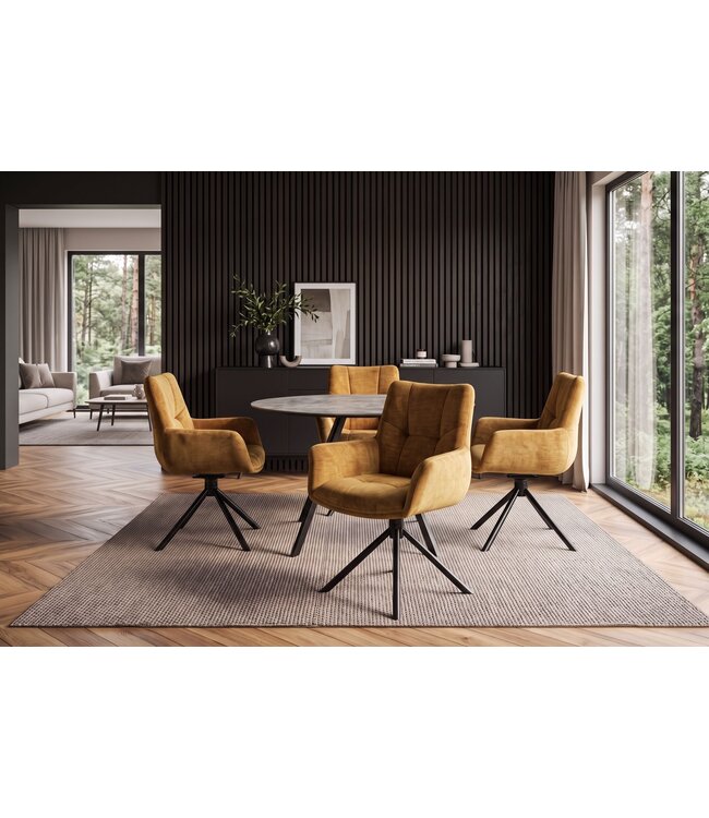 Invicta Interior Draaistoel SIGNATURE 360° draaibaar met armleuningen veercore fluweel mosterdgeel - 48795