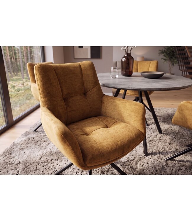 Invicta Interior Draaistoel SIGNATURE 360° draaibaar met armleuningen veercore fluweel mosterdgeel - 48795
