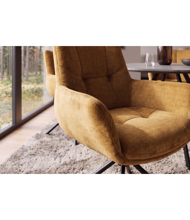 Invicta Interior Draaistoel SIGNATURE 360° draaibaar met armleuningen veercore fluweel mosterdgeel - 48795