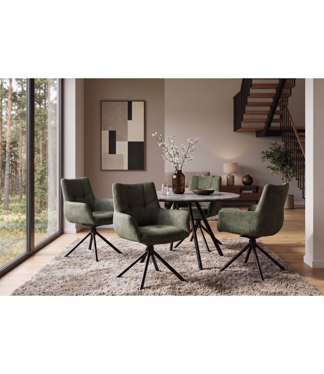 Invicta Interior Draaibare fauteuil SIGNATURE 360° met armleuningen, spiraalvering, fluweel mosgroen - 48796