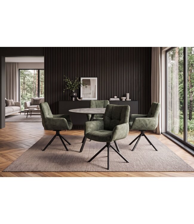 Invicta Interior Draaibare fauteuil SIGNATURE 360° met armleuningen, spiraalvering, fluweel mosgroen - 48796