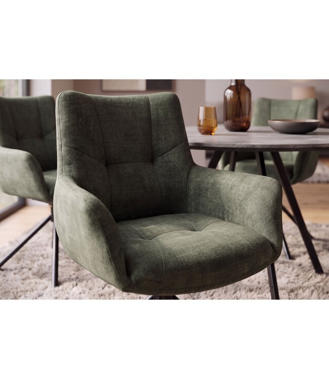 Invicta Interior Draaibare fauteuil SIGNATURE 360° met armleuningen, spiraalvering, fluweel mosgroen - 48796