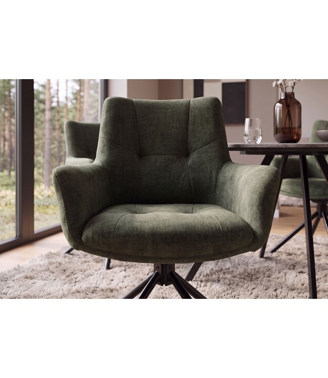 Invicta Interior Draaibare fauteuil SIGNATURE 360° met armleuningen, spiraalvering, fluweel mosgroen - 48796