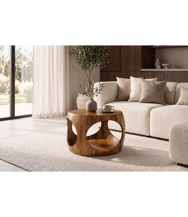 Invicta Interior Salontafel ORGANIC LOOP 60cm rond met opbergruimte sheesham hout bruin - 48822