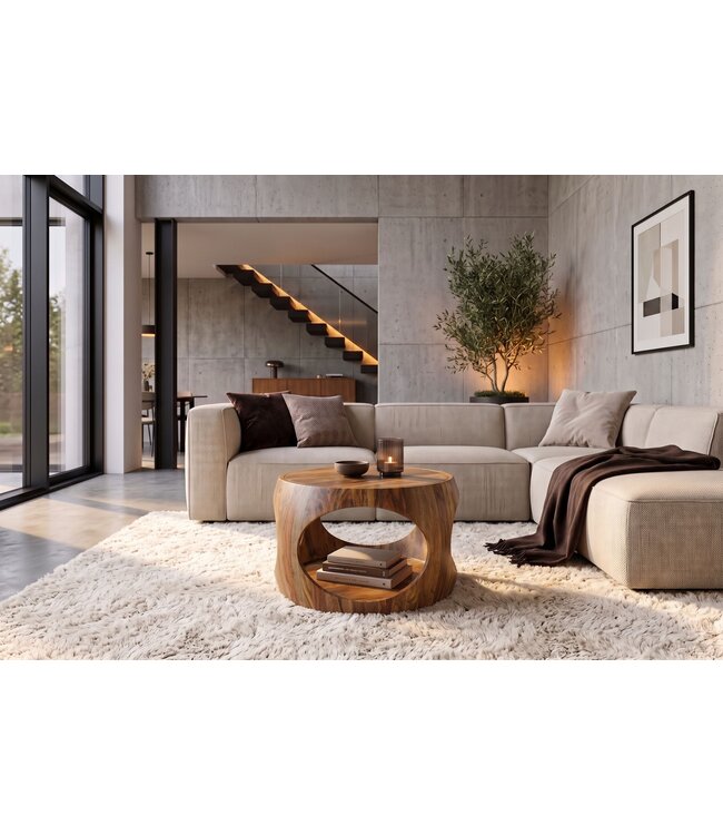Invicta Interior Salontafel ORGANIC LOOP 60cm rond met opbergruimte sheesham hout bruin - 48822