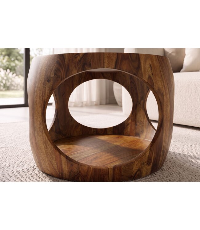 Invicta Interior Salontafel ORGANIC LOOP 60cm rond met opbergruimte sheesham hout bruin - 48822