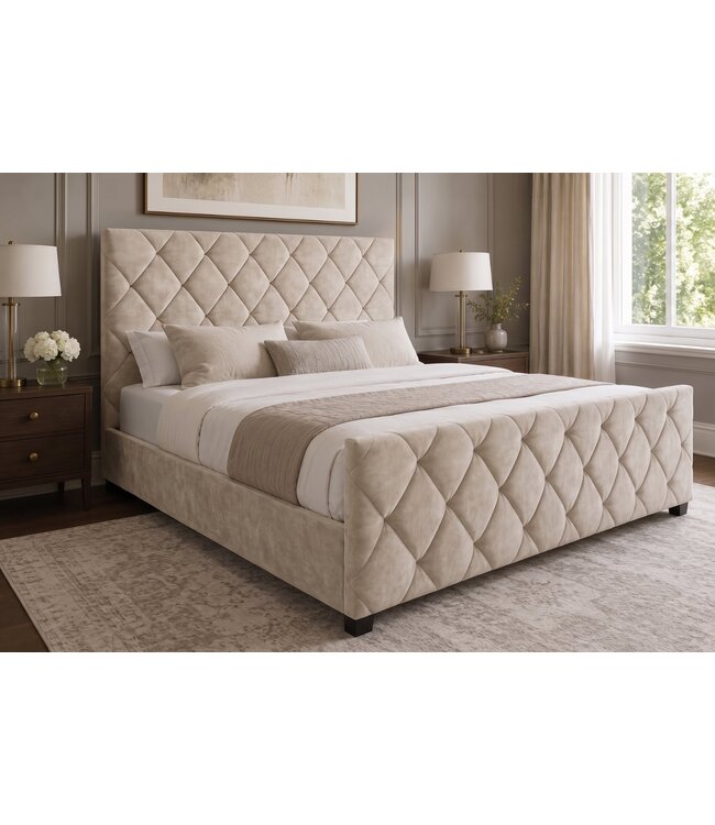 Invicta Interior Bed ELYSIUM 160x200cm met opbergruimte fluweel champagne beige - 48883