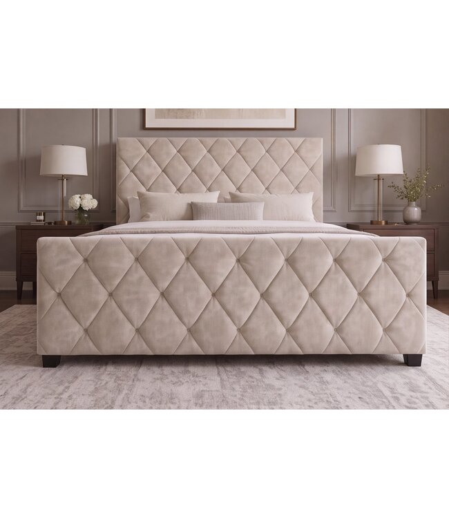 Invicta Interior Bed ELYSIUM 160x200cm met opbergruimte fluweel champagne beige - 48883