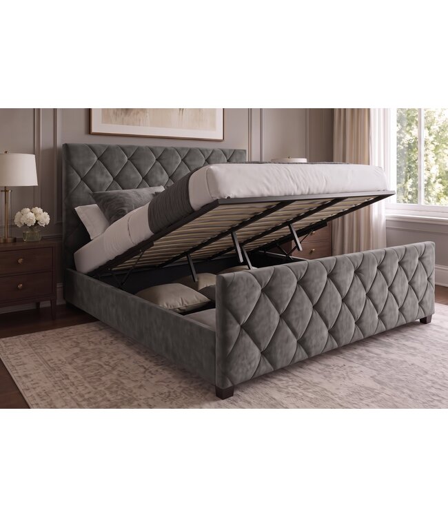 Invicta Interior Bed ELYSIUM 180x200cm met opbergruimte fluweel donkergrijs - 48884