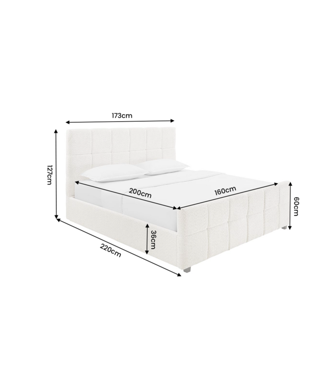 Invicta Interior Bed PRESTIGE 160x200cm met opbergruimte boucle crème - 48887