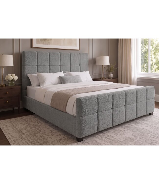 Invicta Interior Bed PRESTIGE 180x200cm met opbergruimte bouclé grijs - 48888