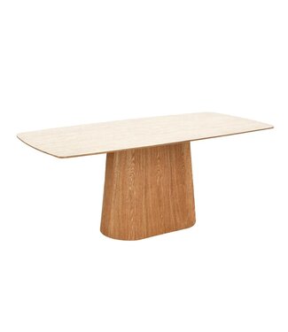 Invicta Interior Eettafel UNIQUE 200cm eikenhout fineer met keramisch blad wit marmer licht bruin - 48904