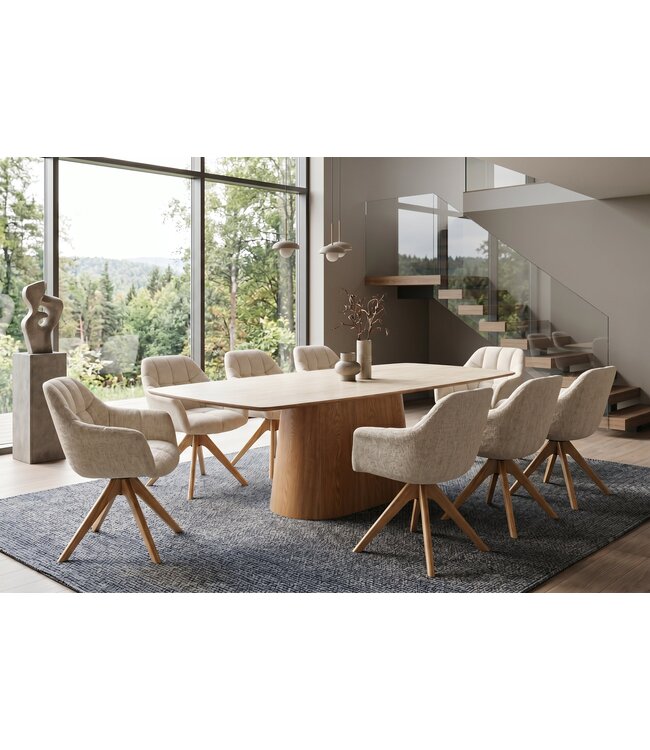 Invicta Interior Eettafel UNIQUE 200cm eikenhout fineer met keramisch blad wit marmer licht bruin - 48904