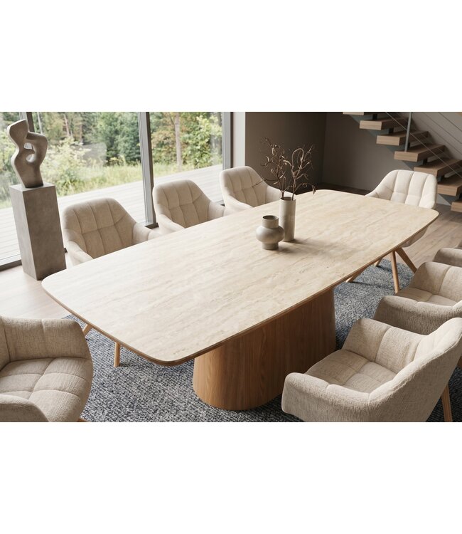 Invicta Interior Eettafel UNIQUE 200cm eikenhout fineer met keramisch blad wit marmer licht bruin - 48904