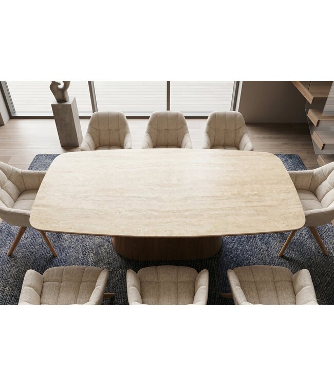 Invicta Interior Eettafel UNIQUE 200cm eikenhout fineer met keramisch blad wit marmer licht bruin - 48904