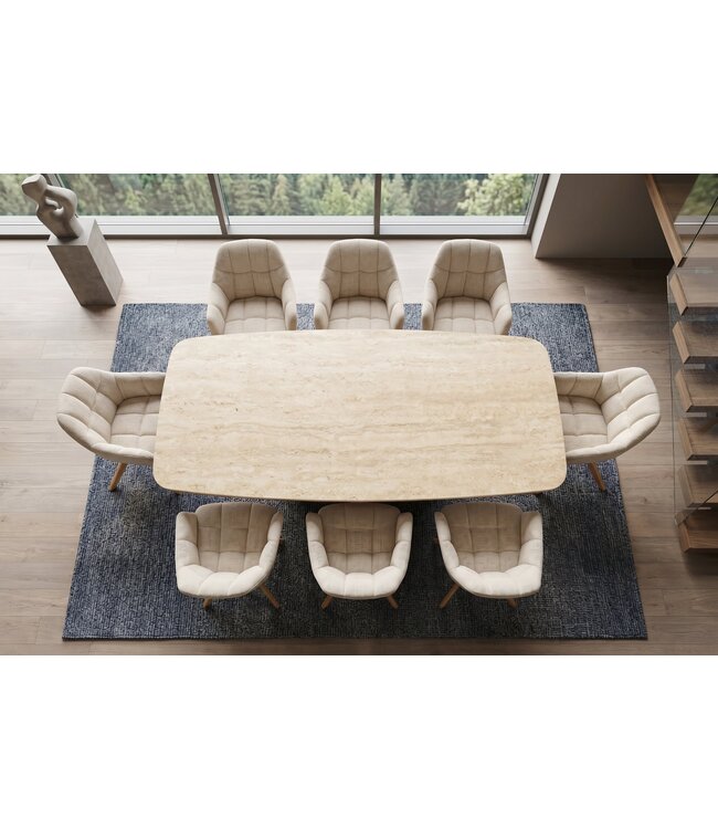 Invicta Interior Eettafel UNIQUE 200cm eikenhout fineer met keramisch blad wit marmer licht bruin - 48904