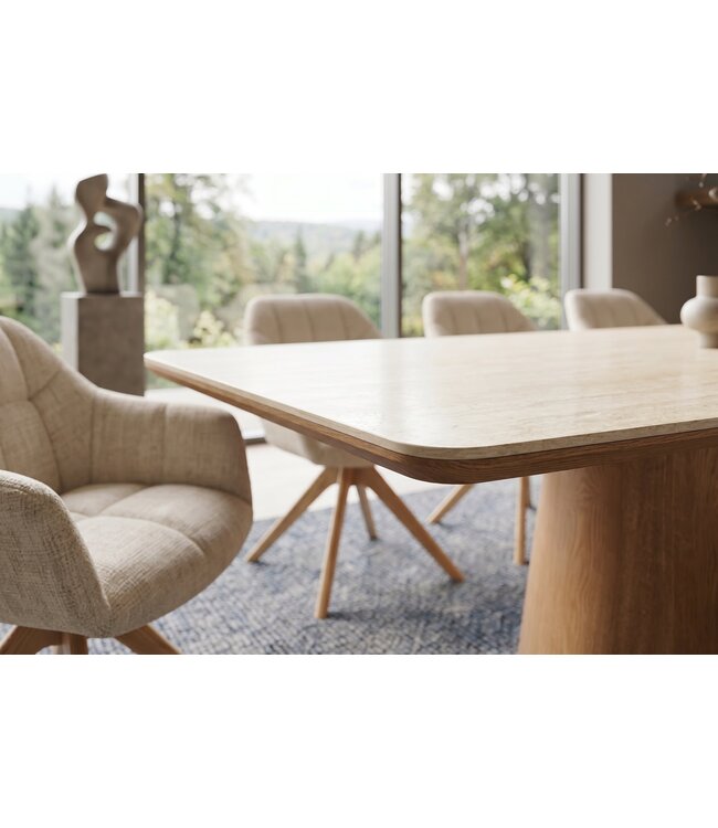 Invicta Interior Eettafel UNIQUE 200cm eikenhout fineer met keramisch blad wit marmer licht bruin - 48904