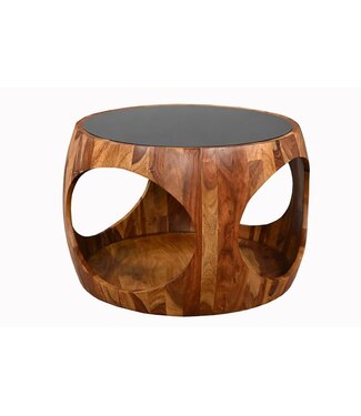 Invicta Interior Salontafel ORGANIC LOOP 60cm rond met opbergruimte zwart rookglas sheesham hout bruin - 48937