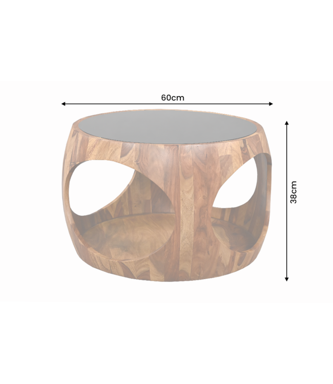 Invicta Interior Salontafel ORGANIC LOOP 60cm rond met opbergruimte zwart rookglas sheesham hout bruin - 48937