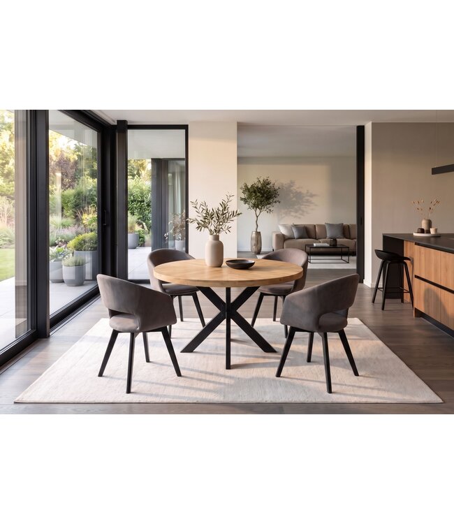 Invicta Interior Dining table INFINITY HOME 120cm round w/ star frame mango wood creamy natural