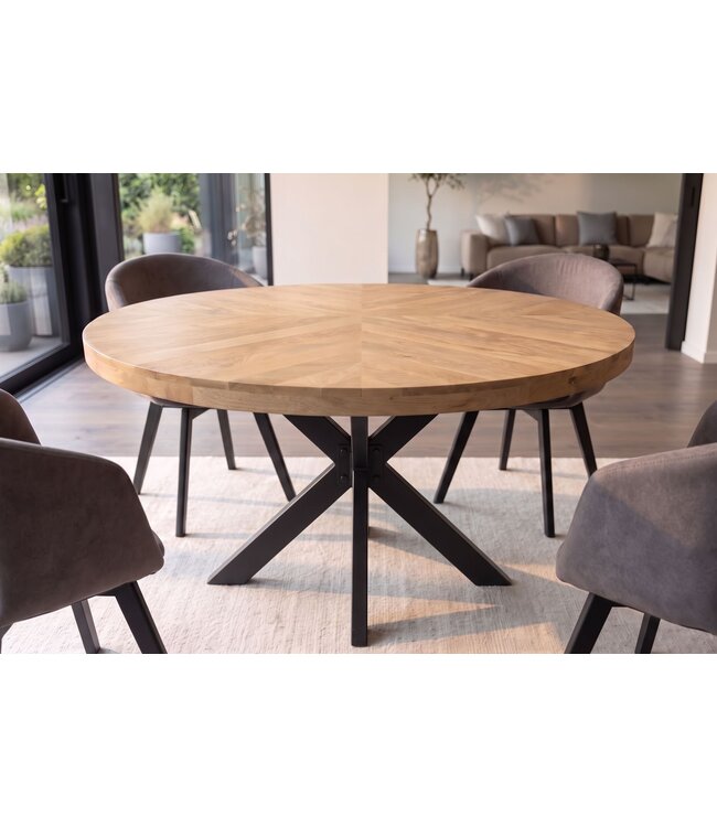 Invicta Interior Dining table INFINITY HOME 120cm round w/ star frame mango wood creamy natural
