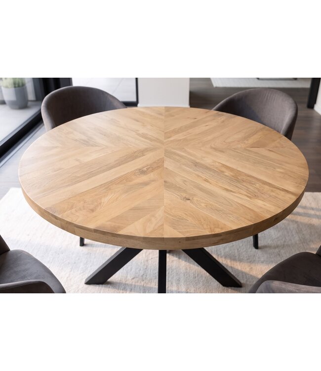 Invicta Interior Dining table INFINITY HOME 120cm round w/ star frame mango wood creamy natural
