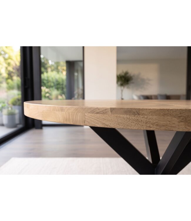 Invicta Interior Dining table INFINITY HOME 120cm round w/ star frame mango wood creamy natural