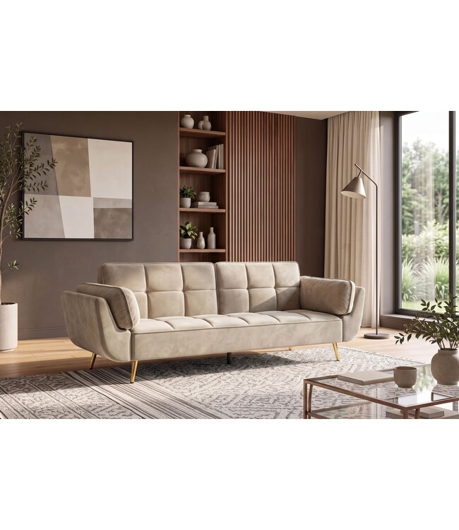 Invicta Interior Slaapbank BOUTIQUE 215cm 3-zits fluweel champagne beige - 48981
