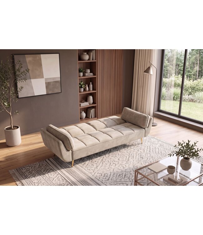 Invicta Interior Slaapbank BOUTIQUE 215cm 3-zits fluweel champagne beige - 48981