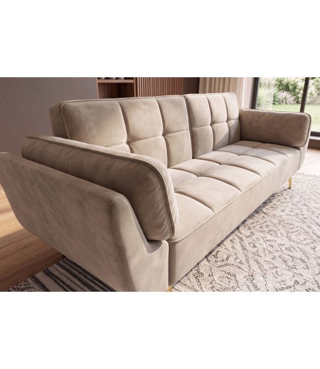 Invicta Interior Slaapbank BOUTIQUE 215cm 3-zits fluweel champagne beige - 48981