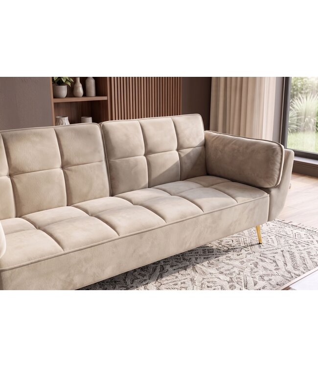 Invicta Interior Slaapbank BOUTIQUE 215cm 3-zits fluweel champagne beige - 48981