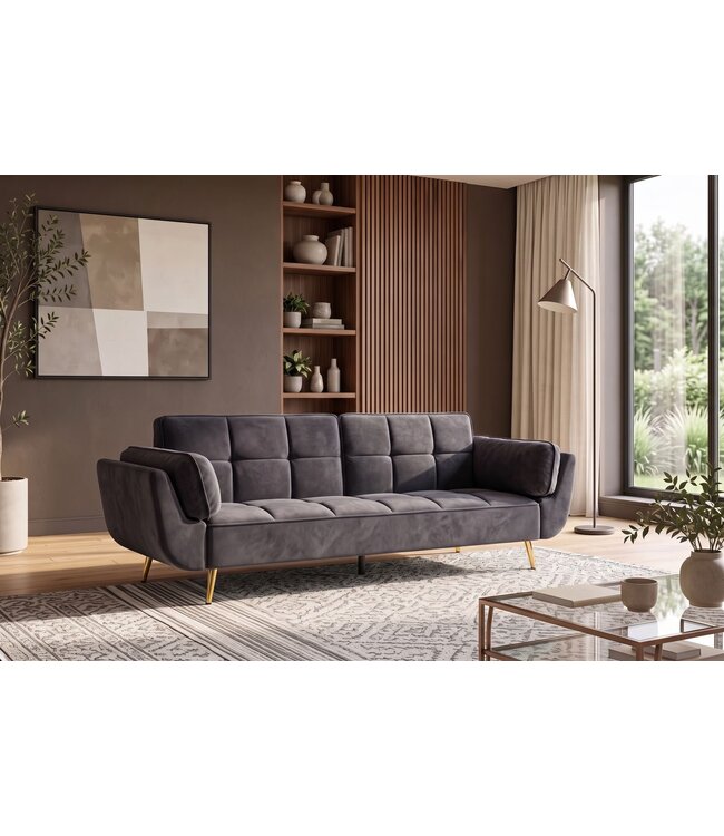 Invicta Interior Slaapbank BOUTIQUE 215cm 3-zits fluweel donkergrijs - 48982