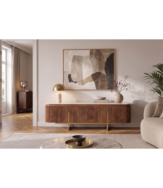 Invicta Interior TV-Meubel GATSBY 160cm retro stijl mangohout travertijn blad bruin goud - 49282