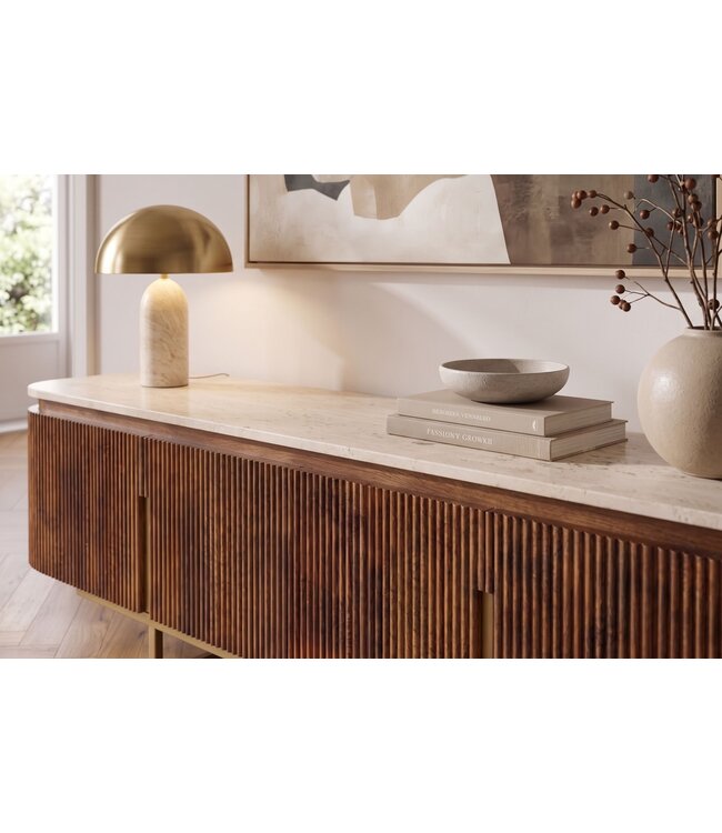 Invicta Interior TV-Meubel GATSBY 160cm retro stijl mangohout travertijn blad bruin goud - 49282
