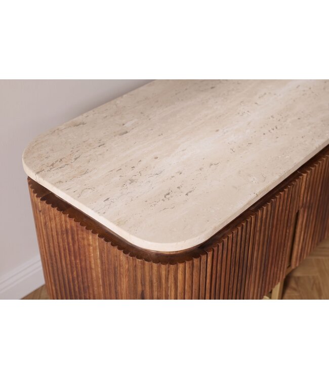 Invicta Interior TV-Meubel GATSBY 160cm retro stijl mangohout travertijn blad bruin goud - 49282