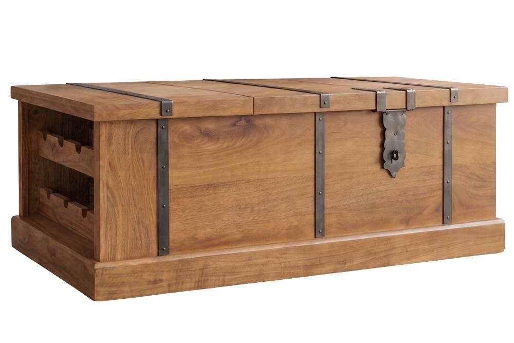 Salontafel BODEGA 100cm met wijnrek en opbergruimte mangohout honing afwerking - 49355