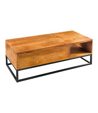 Invicta Interior Salontafel MAKASSAR FUNCTION 110cm in hoogte verstelbaar mangohout honey finish met opbergruimte - 49379