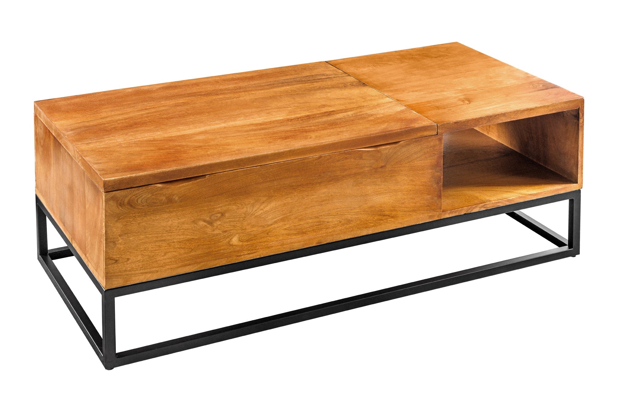 Salontafel MAKASSAR FUNCTION 110cm in hoogte verstelbaar mangohout honey finish met opbergruimte - 4