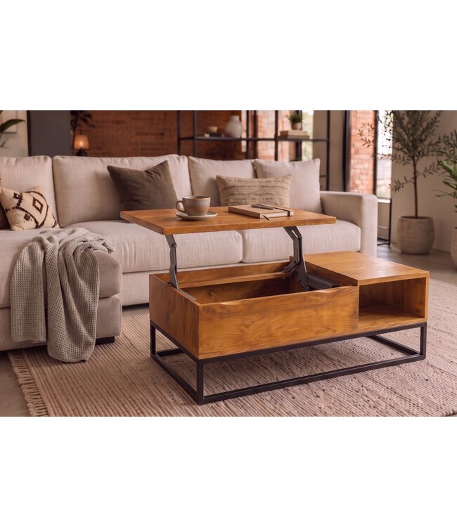 Invicta Interior Salontafel MAKASSAR FUNCTION 110cm in hoogte verstelbaar mangohout honey finish met opbergruimte - 49379