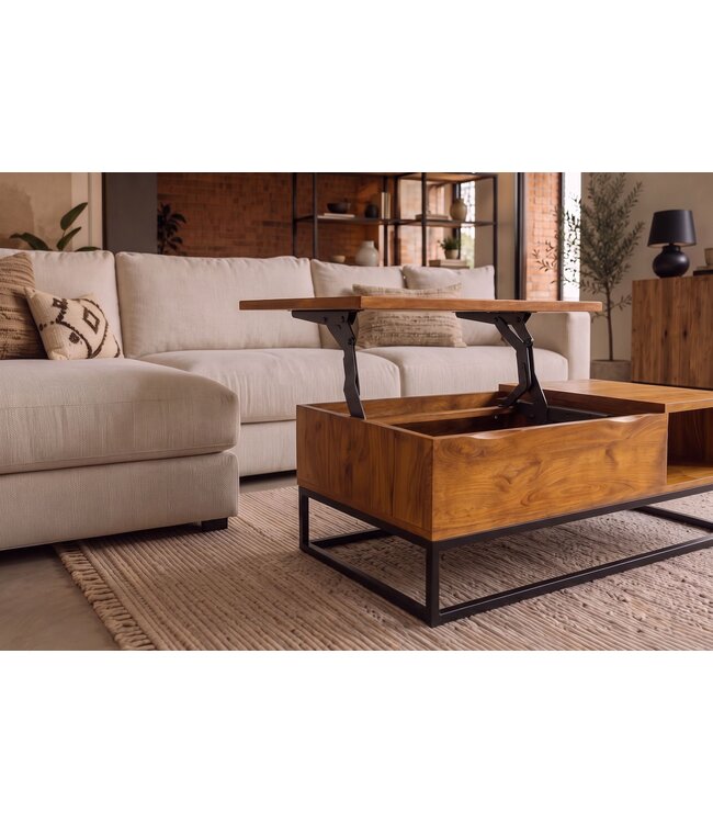 Invicta Interior Salontafel MAKASSAR FUNCTION 110cm in hoogte verstelbaar mangohout honey finish met opbergruimte - 49379