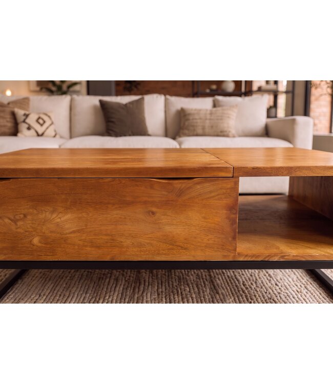 Invicta Interior Salontafel MAKASSAR FUNCTION 110cm in hoogte verstelbaar mangohout honey finish met opbergruimte - 49379