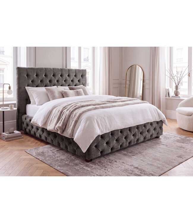 Invicta Interior Bed PARIS CHESTERFIELD 180x200cm fluweel olijfgrijs - 6541076