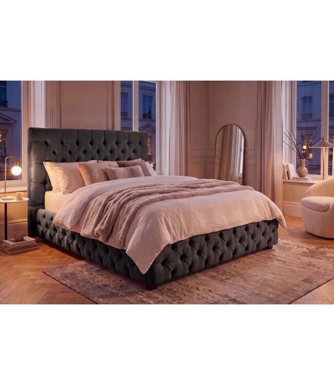 Invicta Interior Bed PARIS CHESTERFIELD 180x200cm fluweel olijfgrijs - 6541076