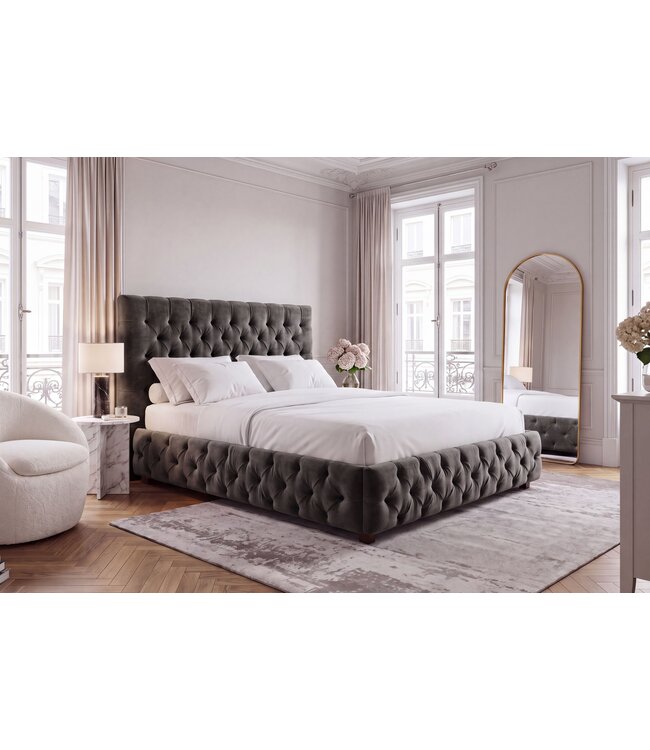 Invicta Interior Bed PARIS CHESTERFIELD 180x200cm fluweel olijfgrijs - 6541076