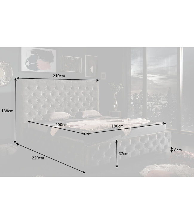 Invicta Interior Bed PARIS CHESTERFIELD 180x200cm fluweel olijfgrijs - 6541076