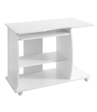 Wohnling computertafel DIANA oprolbaar White 90 x 71 x 50 cm met toetsenbordplateau | Laptop tafel op wieltjes | Pc-tafel met ruimtebesparende printer tray | Bureau voor kleine ruimtes