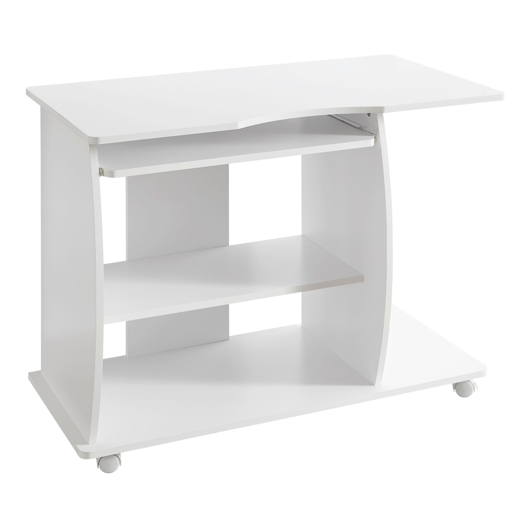 computertafel DIANA oprolbaar White 90 x 71 x 50 cm met toetsenbordplateau | Laptop tafel op wieltje